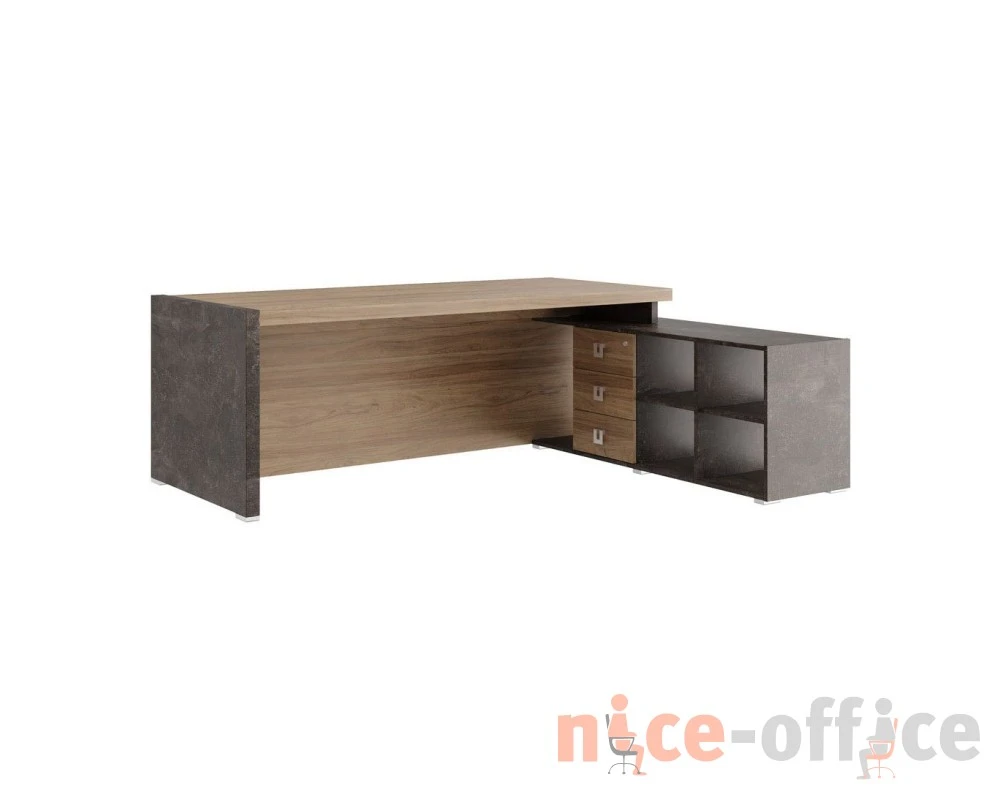 Стол письменный на опорной креденции правый/левый 195x174x75 Солид Б / Solid B Вяз/Бетон темный