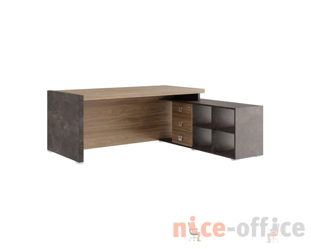 Стол письменный на опорной креденции правый/левый 215x174x75 Солид Б / Solid B Вяз/Бетон темный