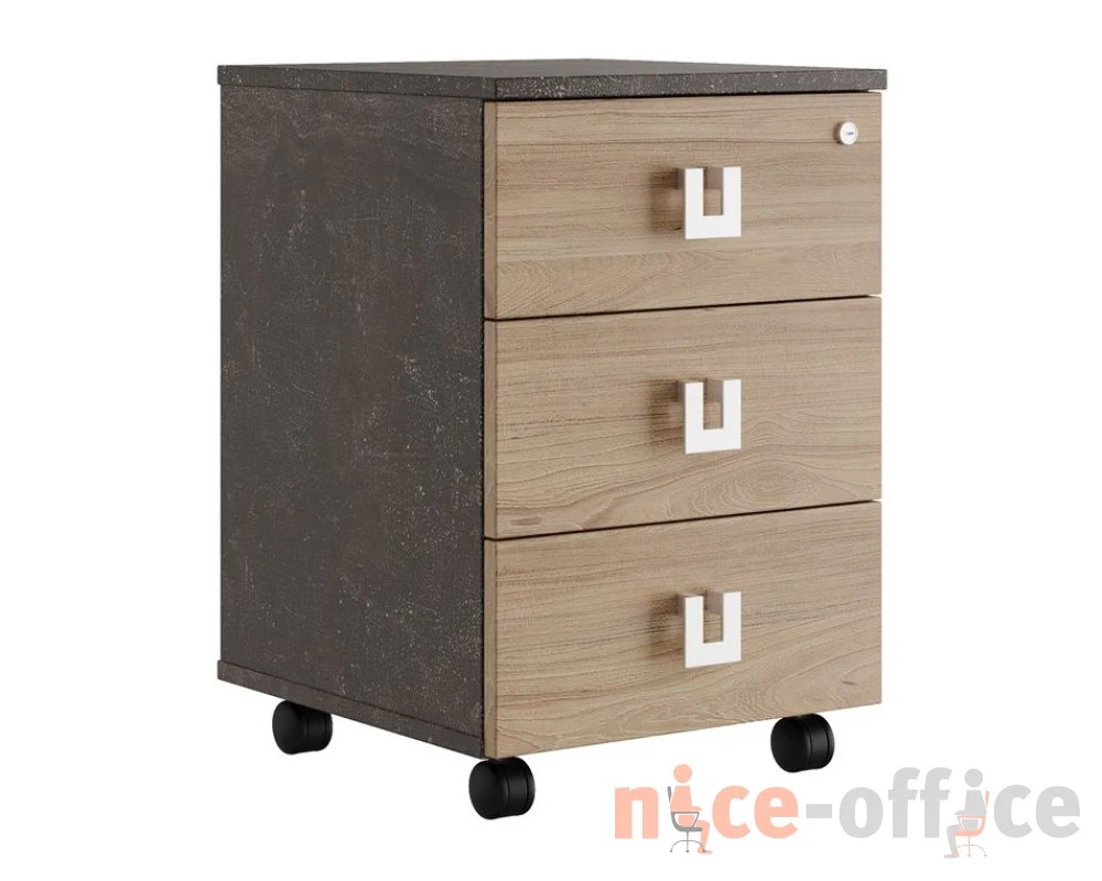 Тумба подкатная с 3 ящиками 42x45x62 Солид Б / Solid B Вяз/Бетон темный