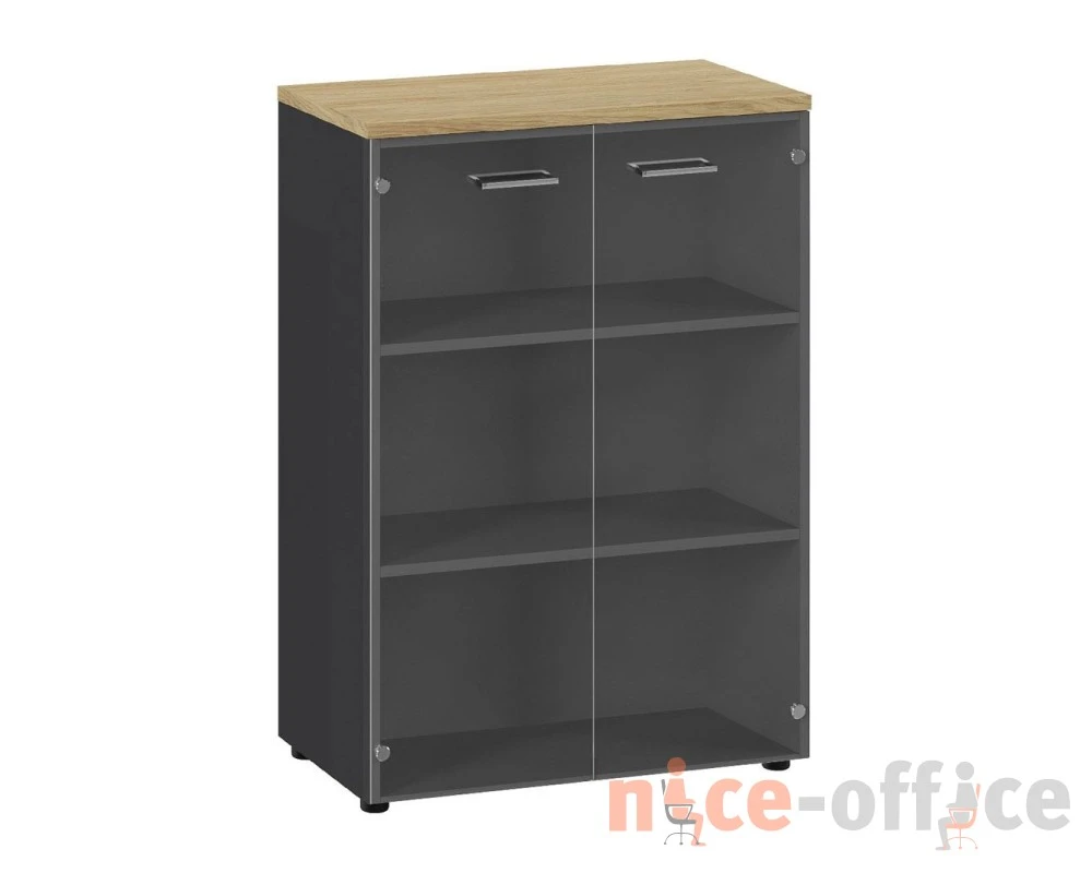 Шкаф средний со стекл. дв. 80х42х112 Flex Гикори/Графит