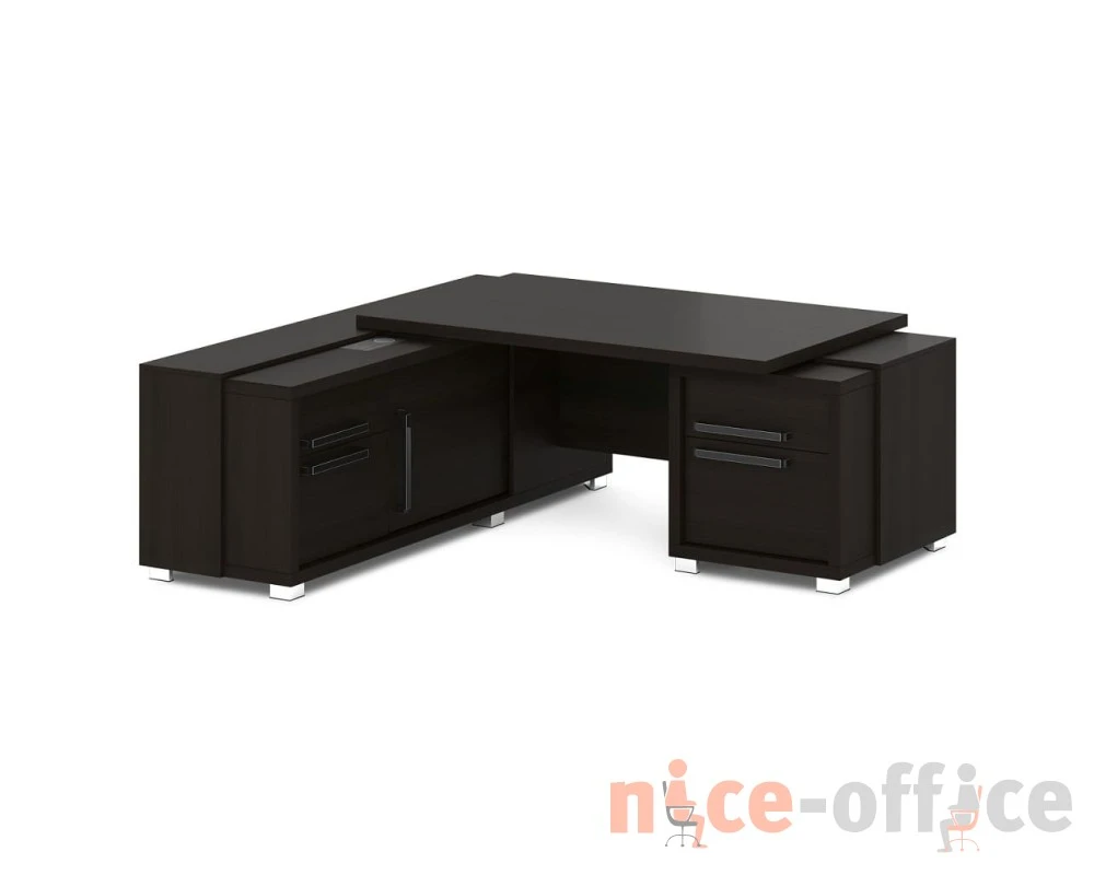 Стол с тумбой и греденцией (беспроводная зарядка, 2xUSB, розетка) 2070х2016х750 Грейс / Grace