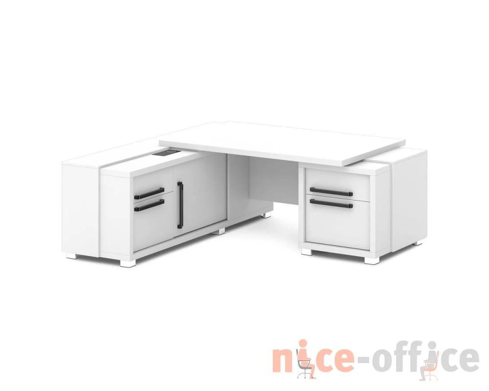 Стол с тумбой и греденцией (беспроводная зарядка, 2xUSB, розетка) 2070х2016х750 Грейс / Grace